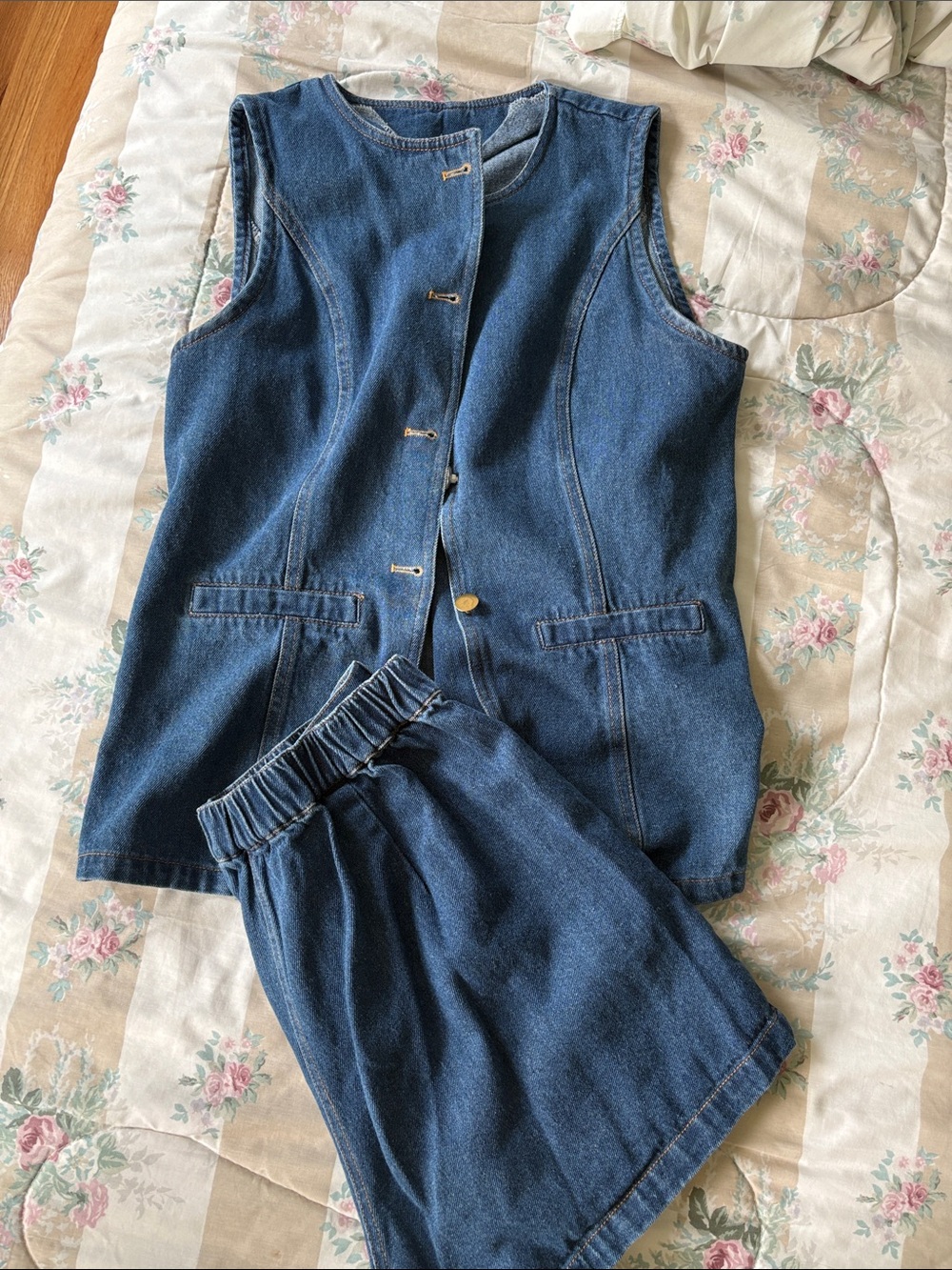 Denim Vest and Skirt Set - Classic Blue Two-Piece - Picture 3 of 3